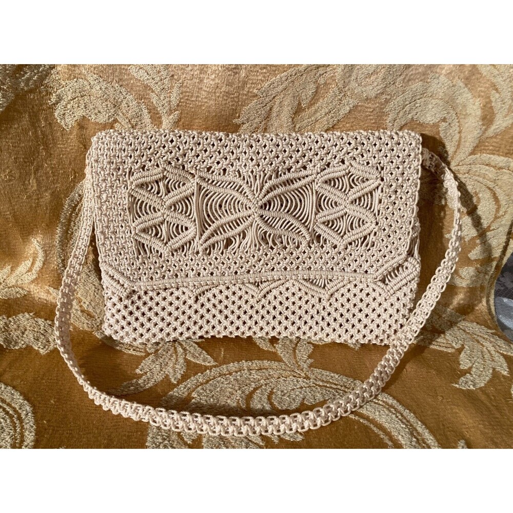 Vintage 70s Purse 1970s Macrame Cute Boho Hippie Summer Resort Beach Retro Bag